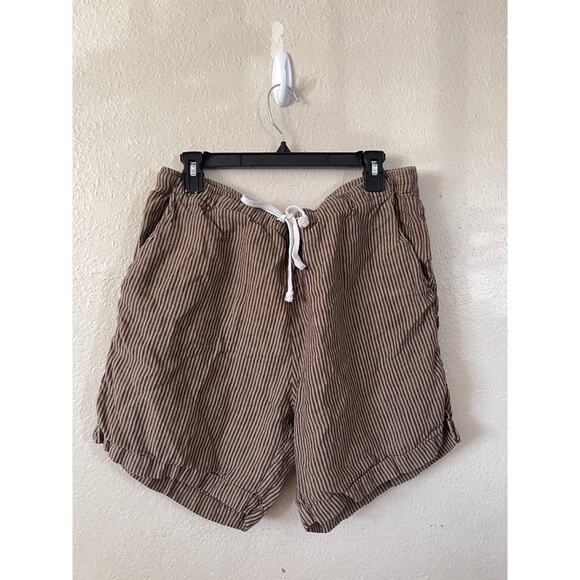 Alex Crane 100% Linen Striped Shorts Drawstrings Brown Black Mens XXL - Picture 1 of 10